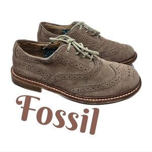 Fossil Womens Sz 7 Tan Suede Lace Up Brouges School Office Work Wear Casual